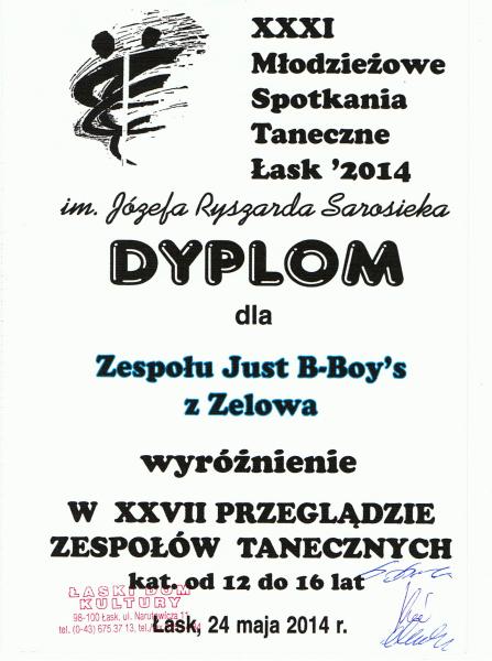 dyplom tancerzy z Domu Kultury