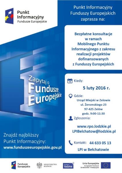 Bezpłatne konsultacje w ramach Mobilnego Punktu Informacyjnego z zakresu realizacji projektów dofinansowanych z Funduszy Europejskich