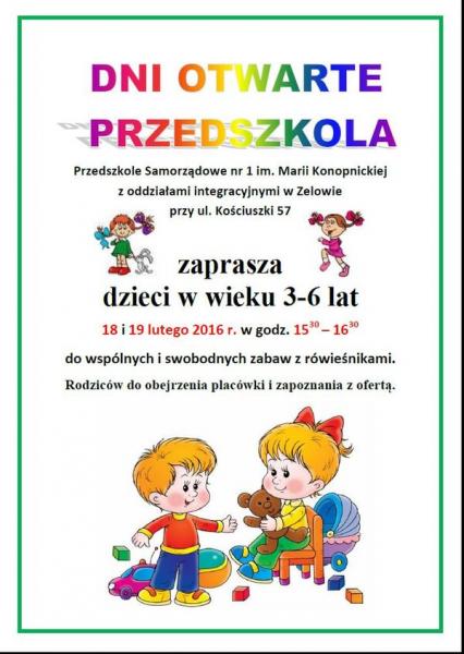 plakat Dni Otwarte w Przedszkolu nr 1