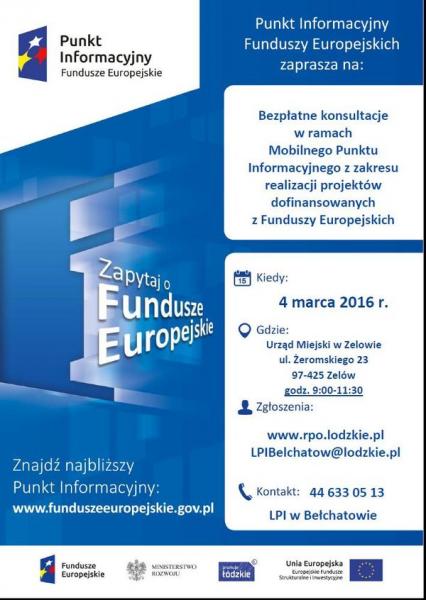 Plakat punktu informacyjnego funduszy unijnych